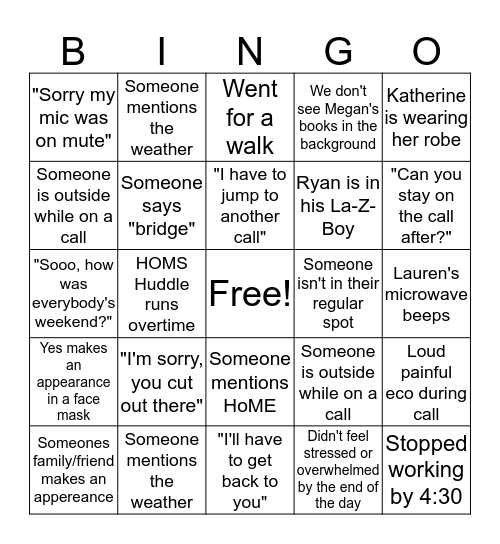 HOMS WFH Bingo Card