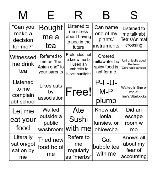 Merbs Bingo Card