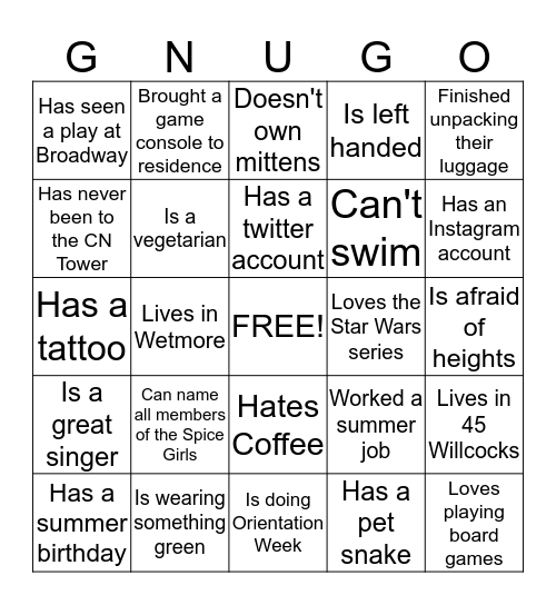 Untitled Bingo Card
