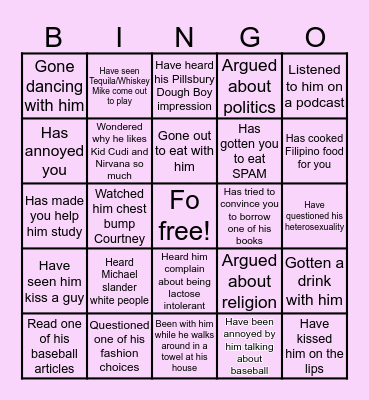 MICHAEL BINGO Card