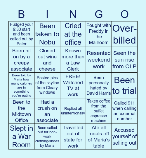 CGSH Paralegal Bingo Card