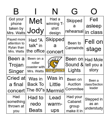 GSFHS Chorus & Musical Theater Bingo Card