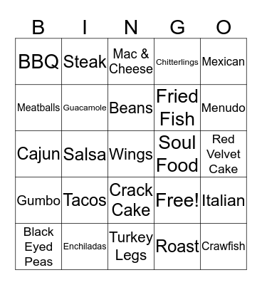 MacNora Food Favs Bingo Card