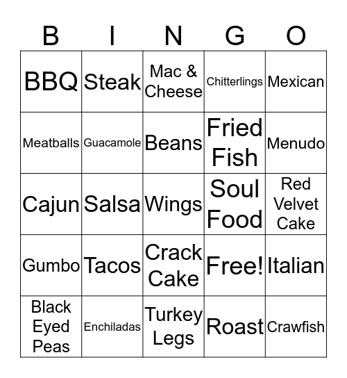 MacNora Food Favs Bingo Card