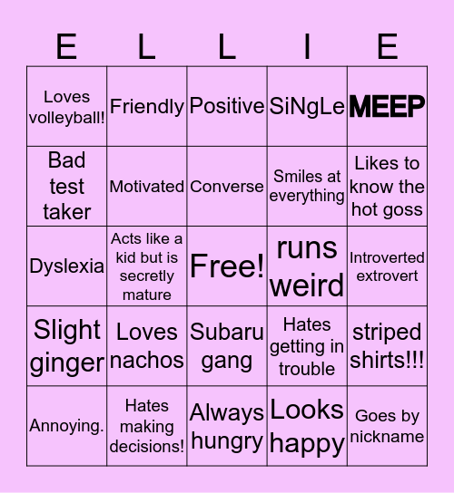 Ellie Bingo Card