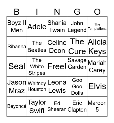 Love Songs Bingo Card