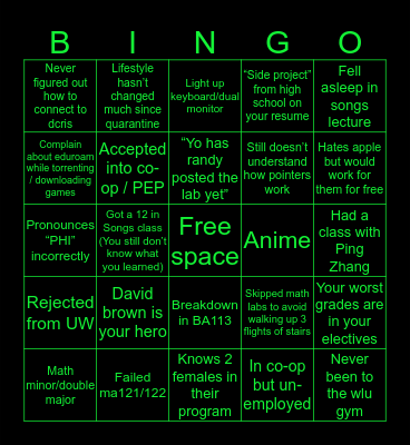 WLU COMPUTER SCIENCE BINGO Card