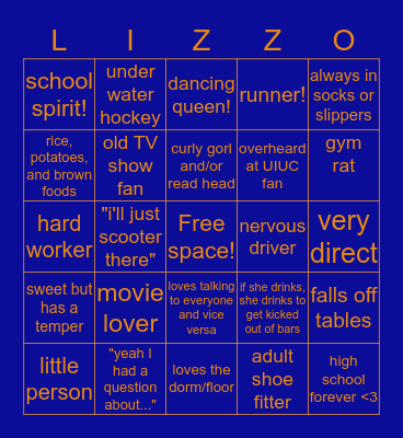 lizzie west would NEVER make this, so i did Bingo Card