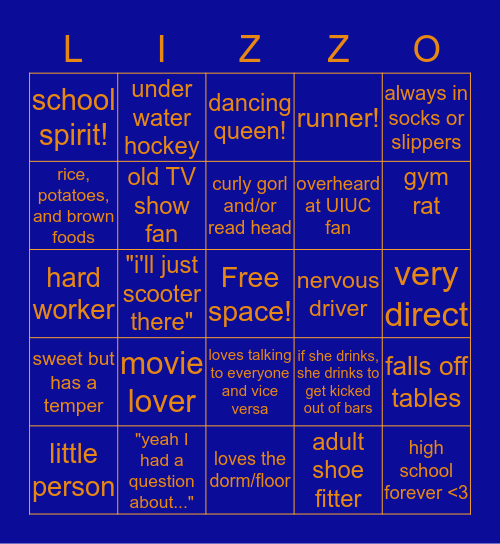 lizzie west would NEVER make this, so i did Bingo Card