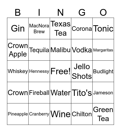 MacNora Drink Favs Bingo Card
