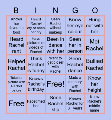 Rachel’s Bingo Chart Bingo Card