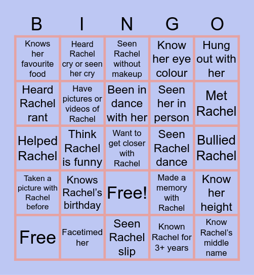 Rachel’s Bingo Chart Bingo Card