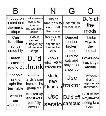ESM- The DJ Club Bingo Card