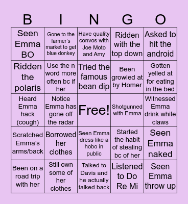 Emma Smallwood Bingo Card