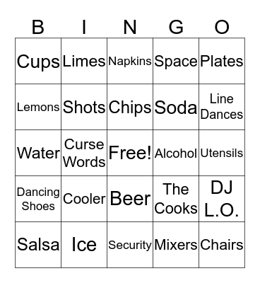 MacNora Party Supplies Bingo Card