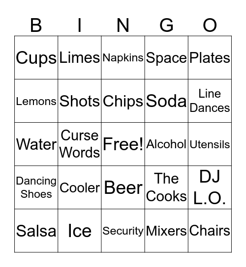 MacNora Party Supplies Bingo Card