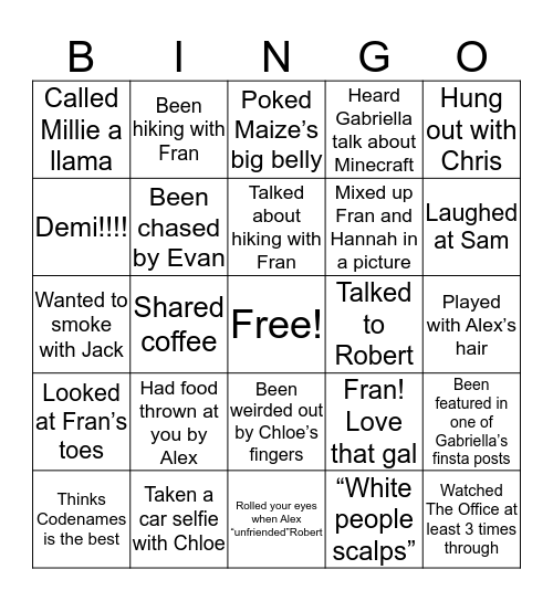 Horse Boy Bingo Card