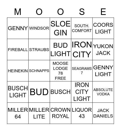 Moose Bar Bingo Card