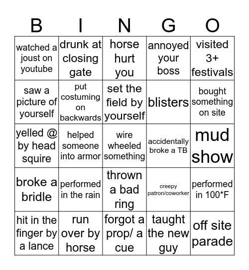 Jouster Bingo Card