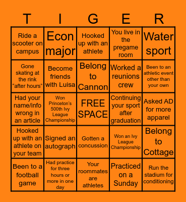 PRINCETON ATHLETICS BINGO Card