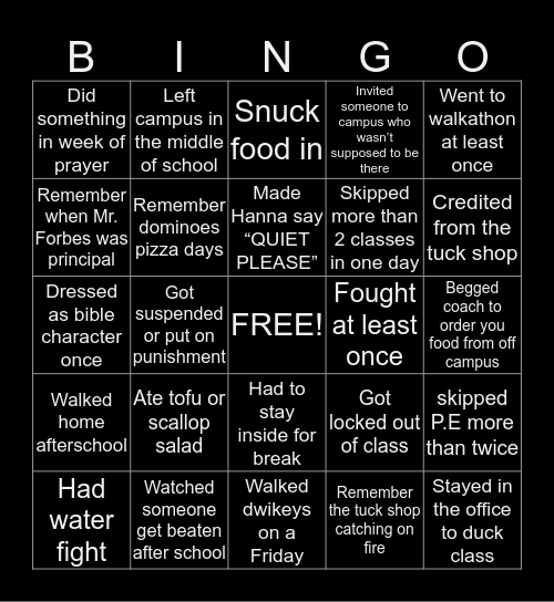 G B A 😂 Bingo Card