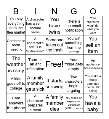 Virtual Family Bingo Card