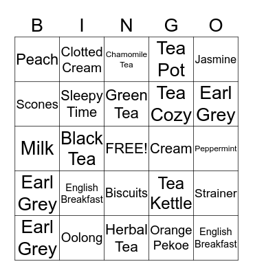 BRIDAL BINGO - TEA TIME!  Bingo Card