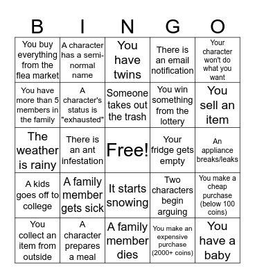 Virtual Family Bingo Card