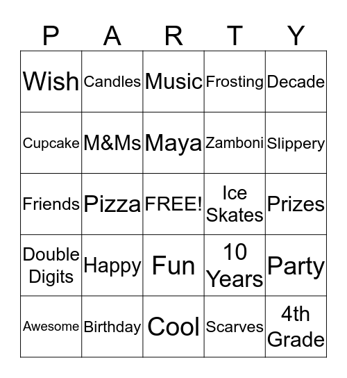 Maya's Birthday Bingo Card