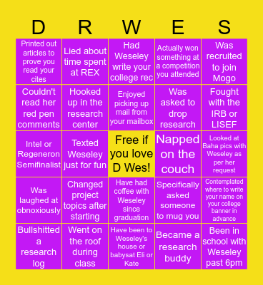 RHS Research Bingo Card