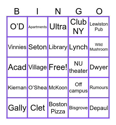 Where did you go Purple Eagles? Bingo Card