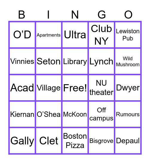 Where did you go Purple Eagles? Bingo Card