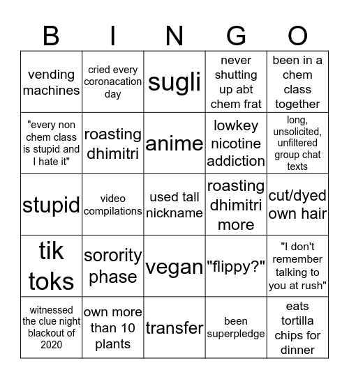 anna tee Bingo Card