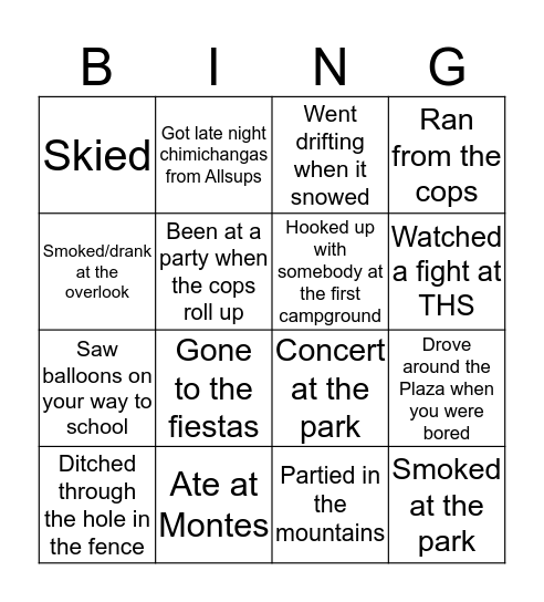 TAOS Bingo Card