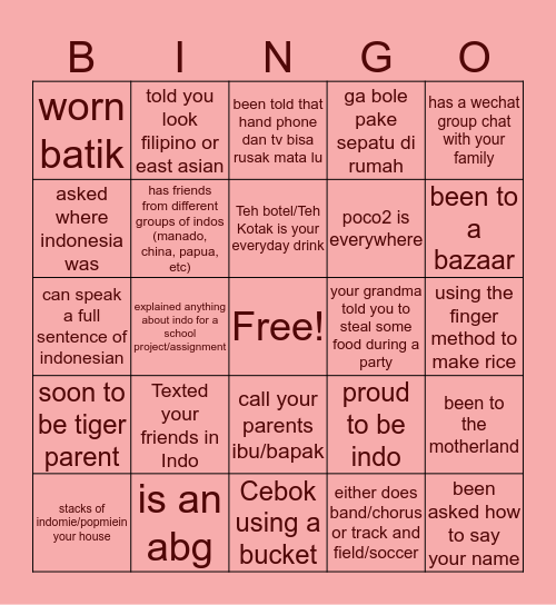 Indo Bingo 🇮🇩🇮🇩 Bingo Card