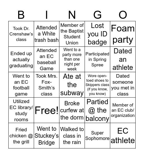 East Central BINGO Card