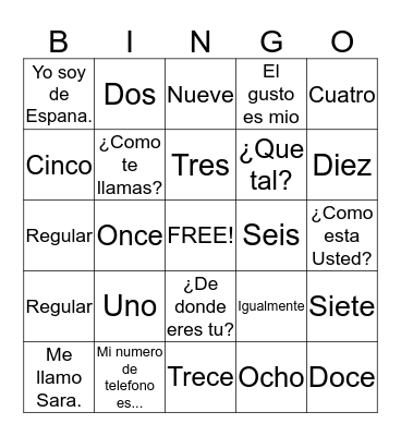 Bingo en Espanol Bingo Card