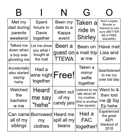 Did someone say bingo card all about myself?E Bingo Card