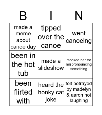 canoe day Bingo Card