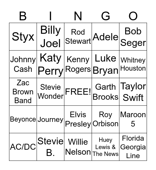 Music Bingo! Bingo Card