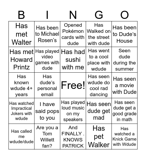 William Bingo Card