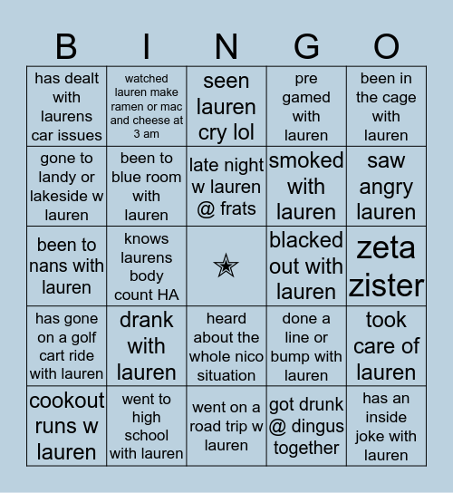 lauren’s bingo ☻ Bingo Card