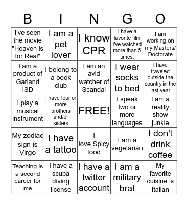 People Bingo Card