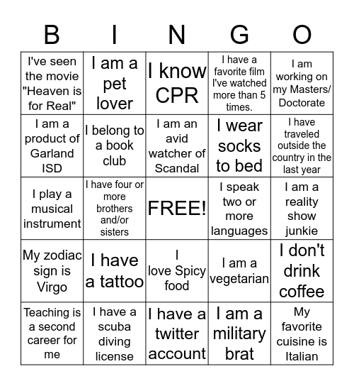 People Bingo Card