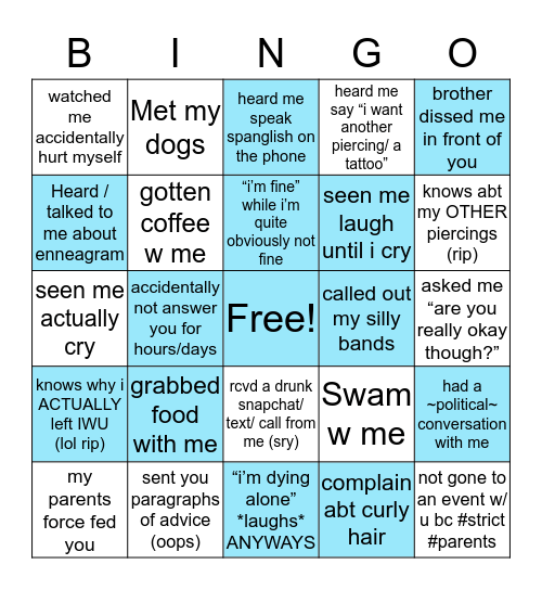 Mariana’s Bingo Card