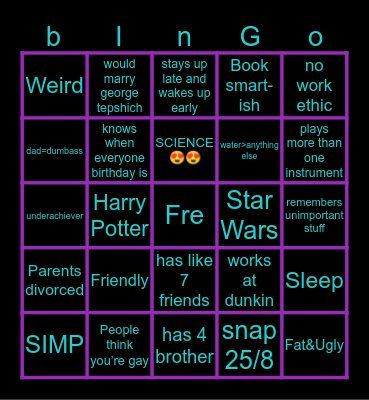 Noah’s Bingo Card