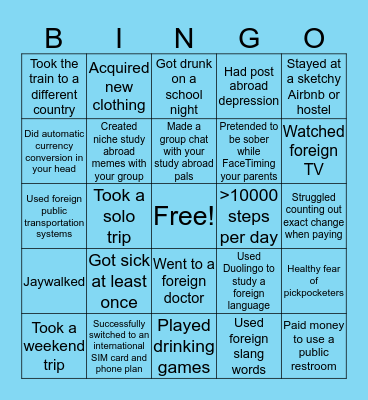 ~Study Abroad~ Bingo Card