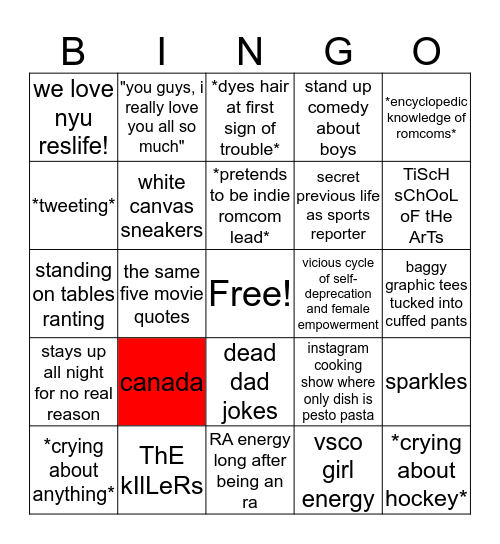 rachel bingo Card
