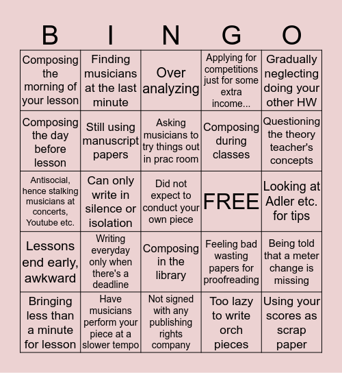 THE (Struggling) COMPOSER Bingo Card