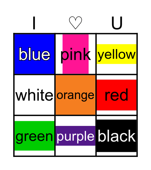 Basic Colors Bingo Card